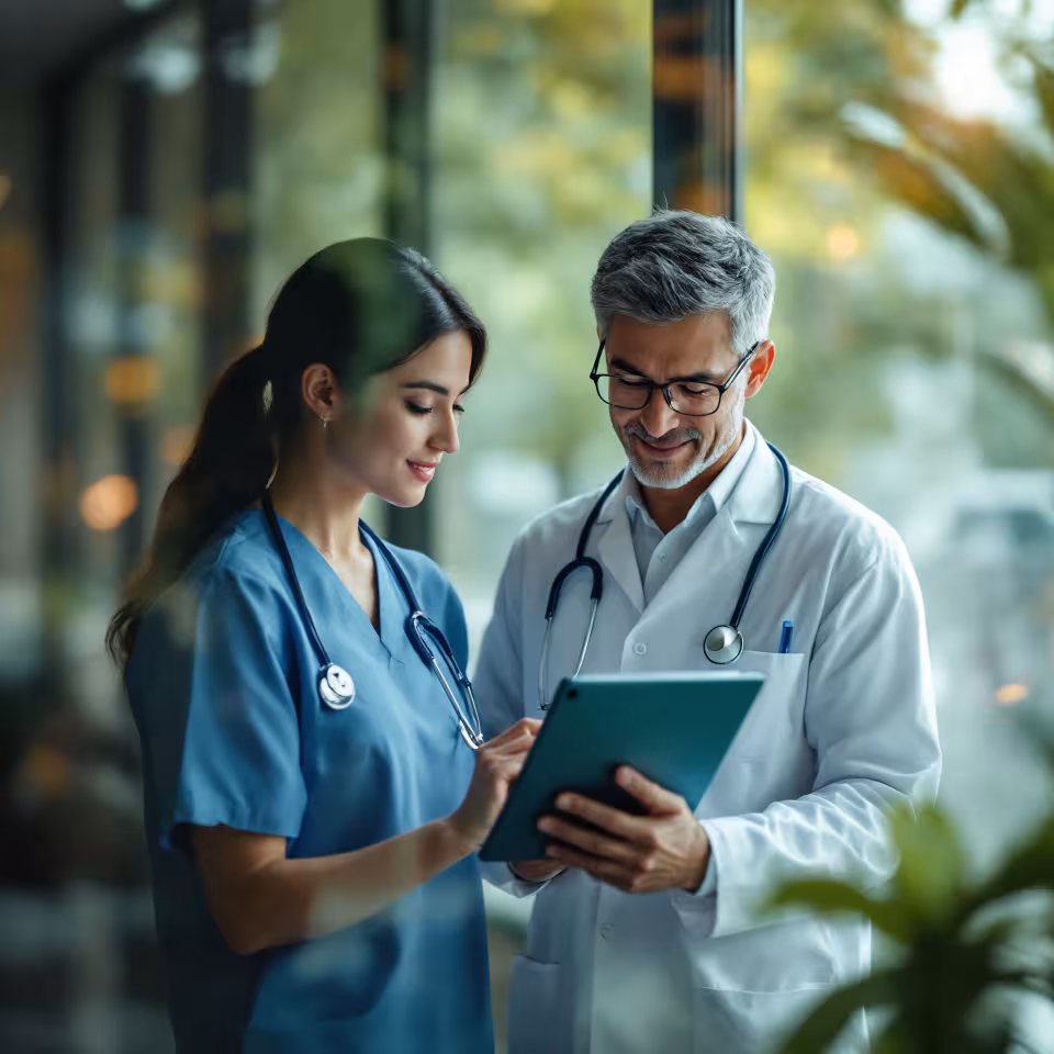 Pflegekraft und Facharzt im Gespräch